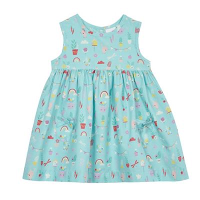 Baby girls' aqua blue bunny print dress